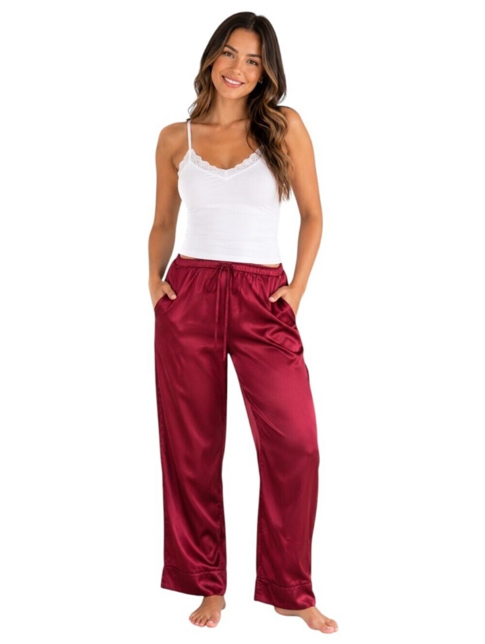 Lily Silk 100% Mulberry Silk Burgundy Pajama Pants Women's Small
